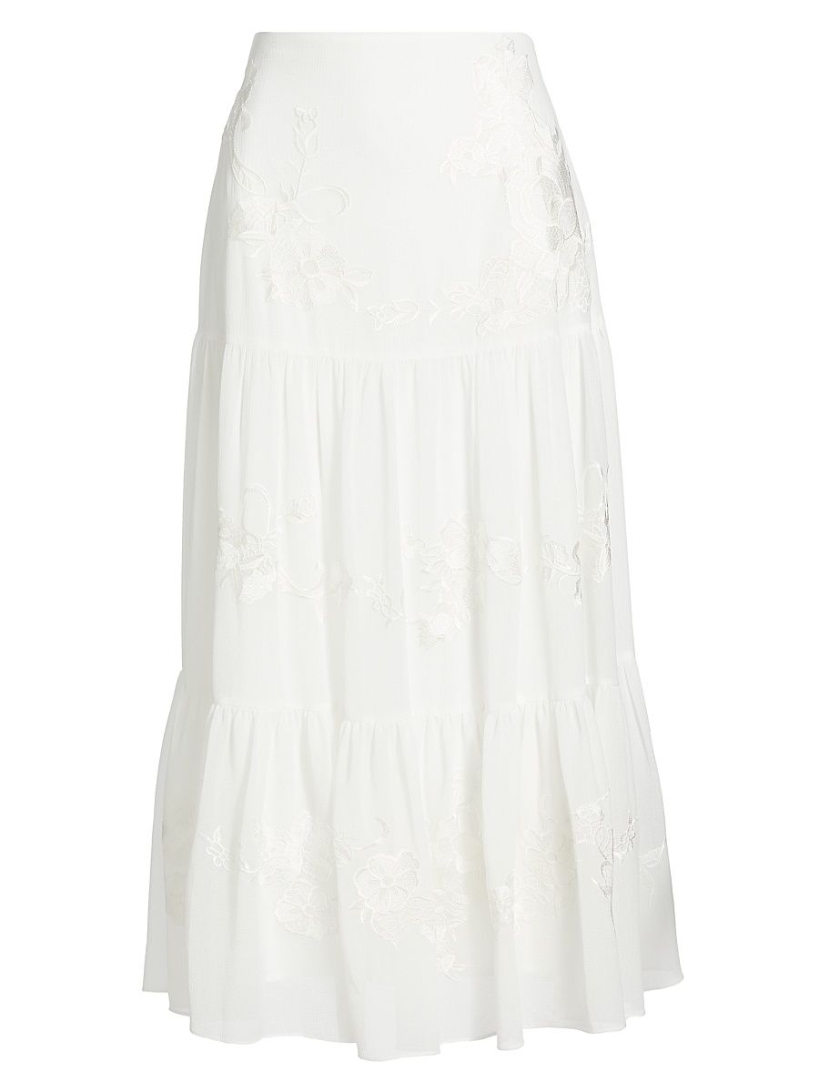 Women's Harper Tiered Chiffon Midi-Skirt - White - Size 10