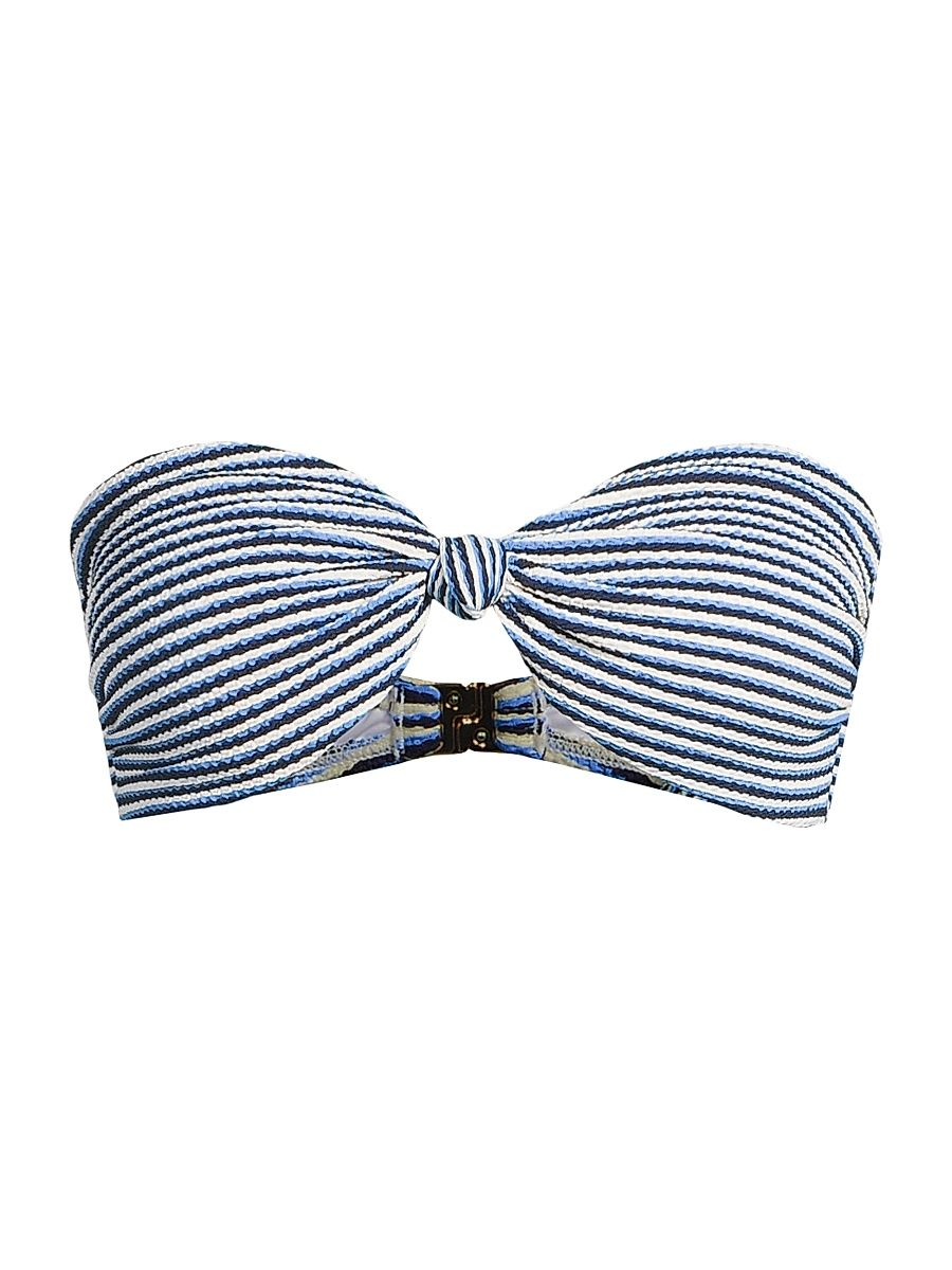 Women's Striped Bandeau Bikini Top - Navy Multi - Size Medium