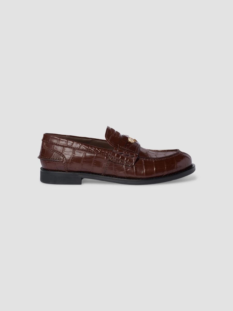 Miu Miu Women's Croco-Print Leather Penny Loafers - Brown - Size 8