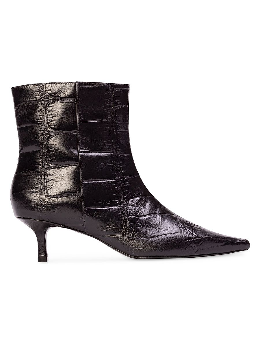 Women's Harlow 50MM Croc Embossed Boots - Black Croc Leather - Size 8.5