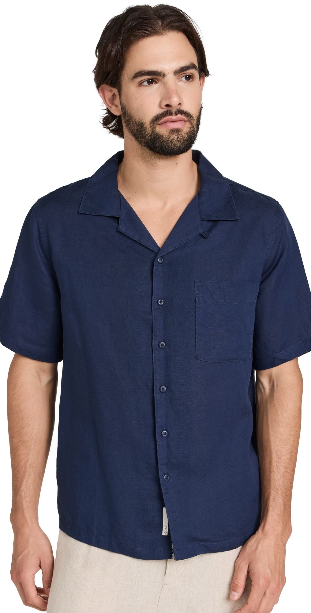Onia Air Linen Convertible Vacation Shirt Deep Navy M