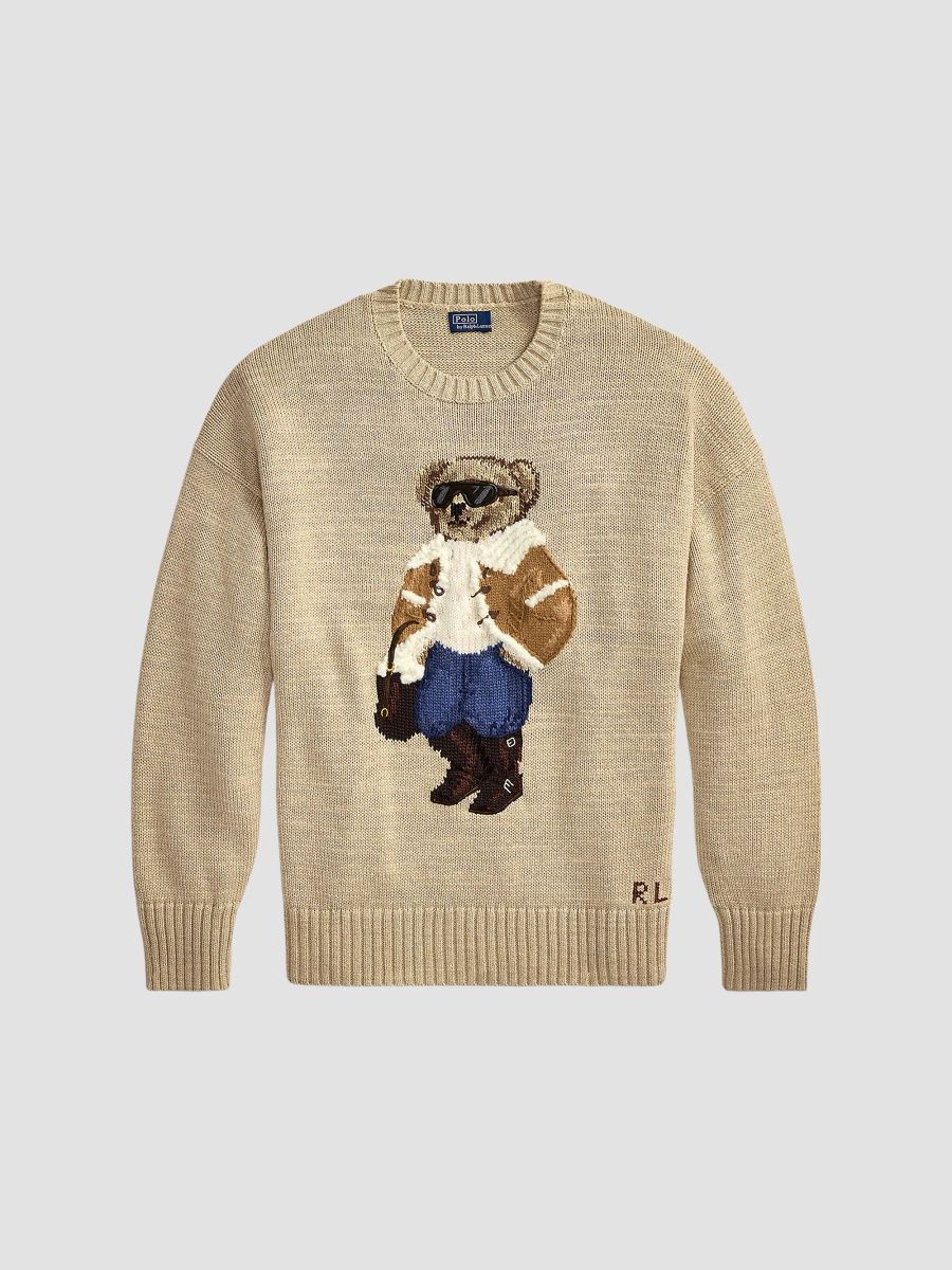 Polo Ralph Lauren Women's Winter Polo Bear Crewneck Sweater - Light Beige - Size XS