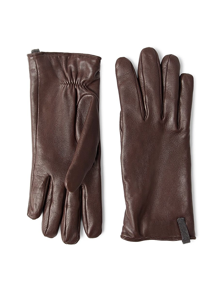 Women's Nappa Leather Gloves with Monili - Rust Brown - Size XS