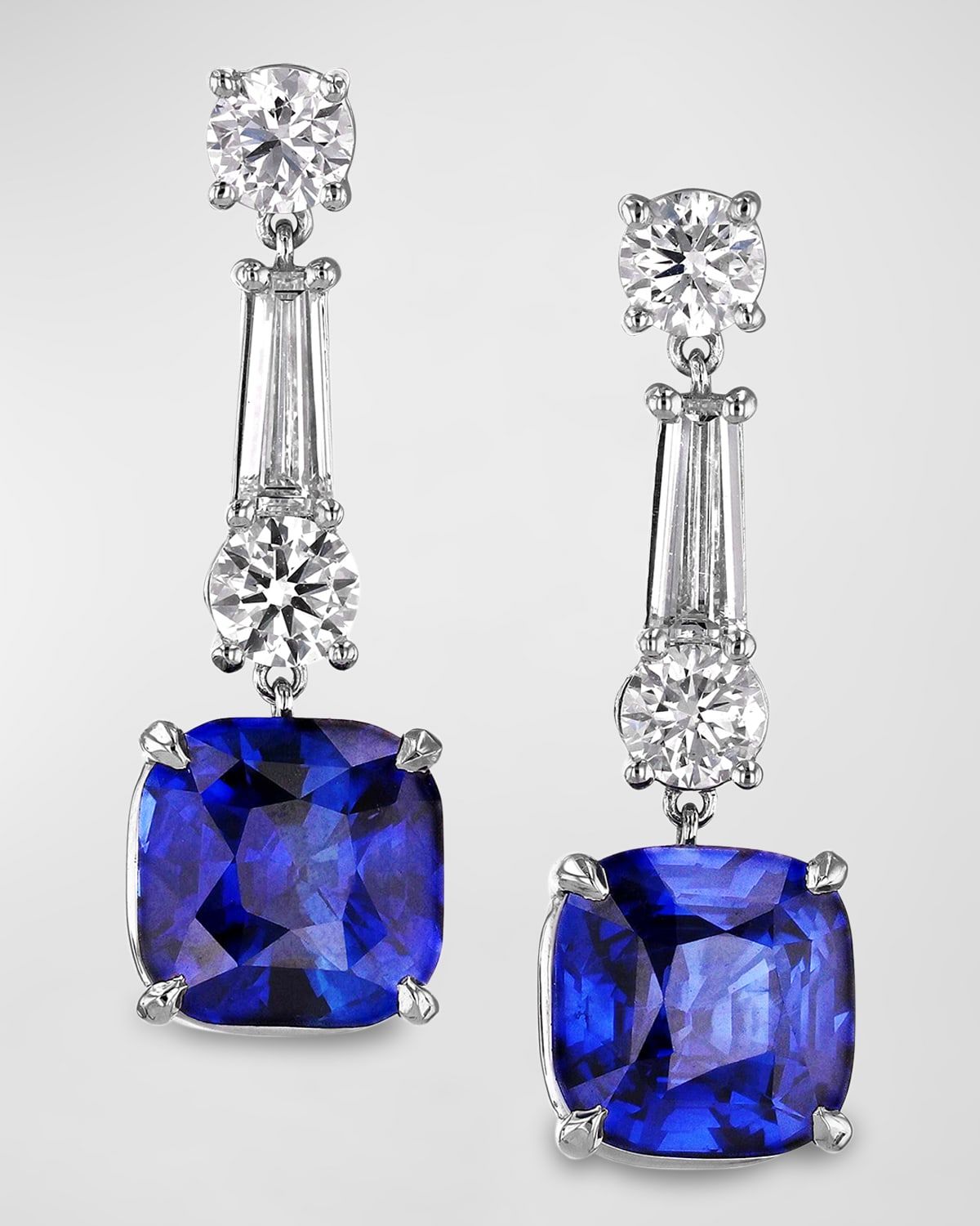 Platinum Diamond and Sapphire Drop Earrings, 1.05"L x 0.34"W
