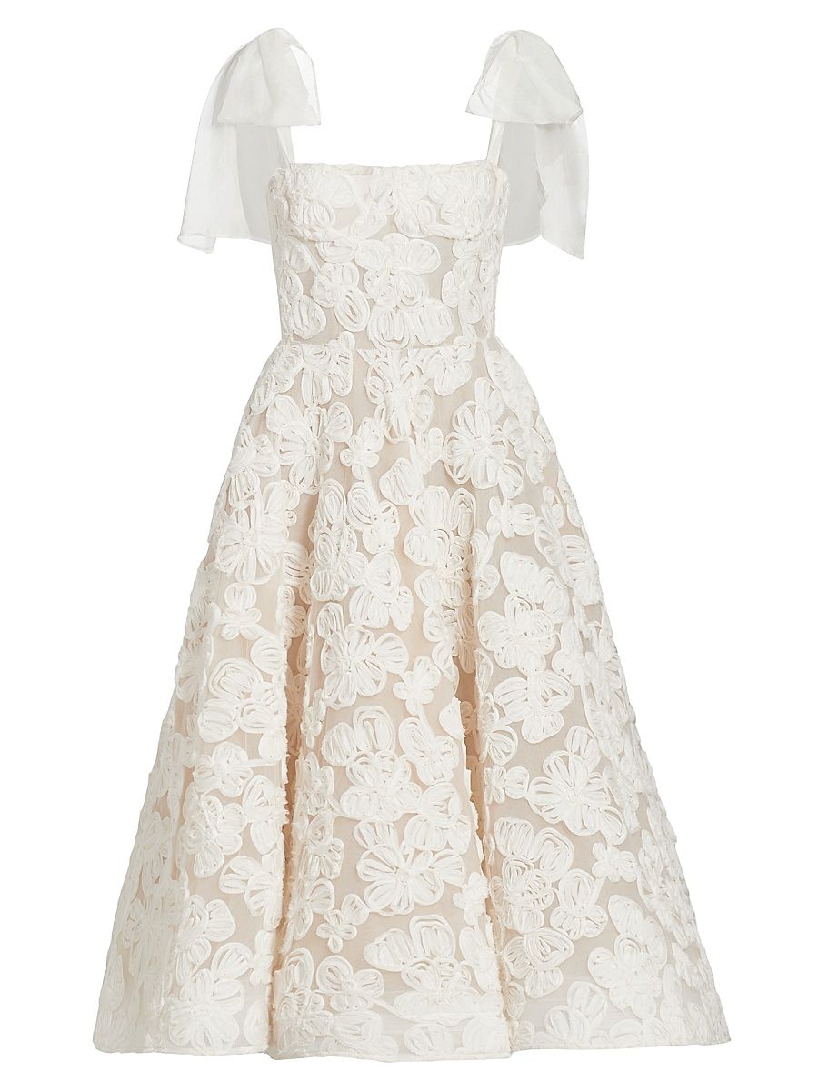 Women's Sabrina Embroidered A-Line Midi-Dress - White - Size Large