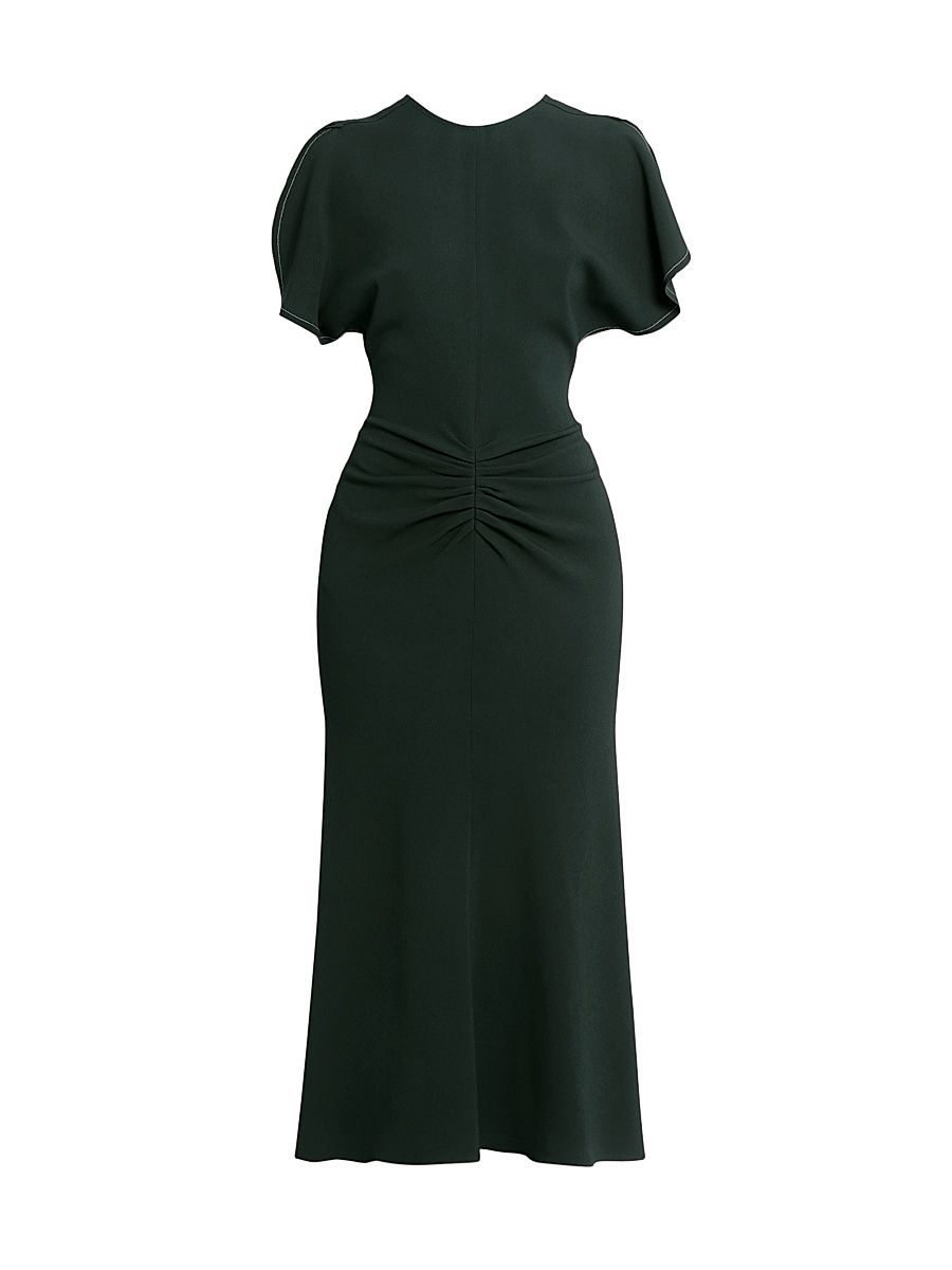 Women's Draped Crepe Midi-Dress - Dark Pine - Size 2