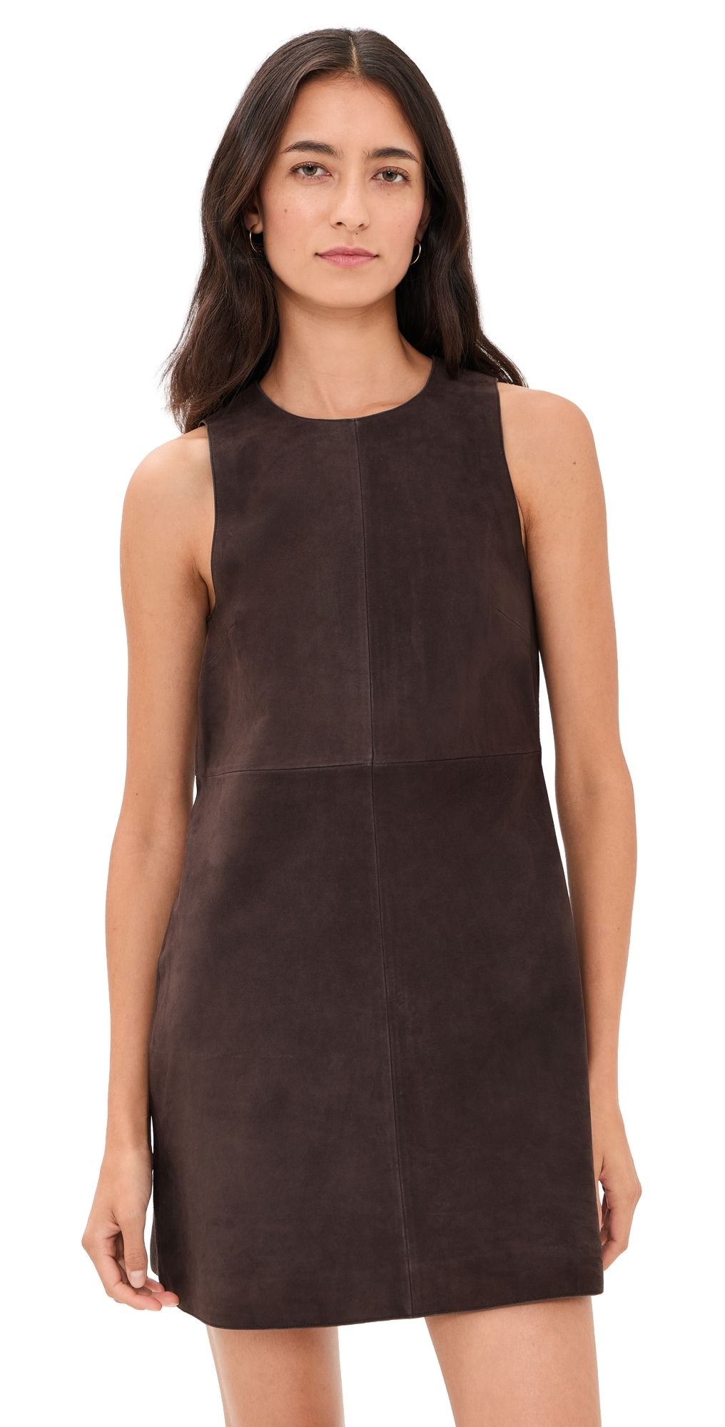 Theory Sleeveless Suede Shift Dress Cacao 6