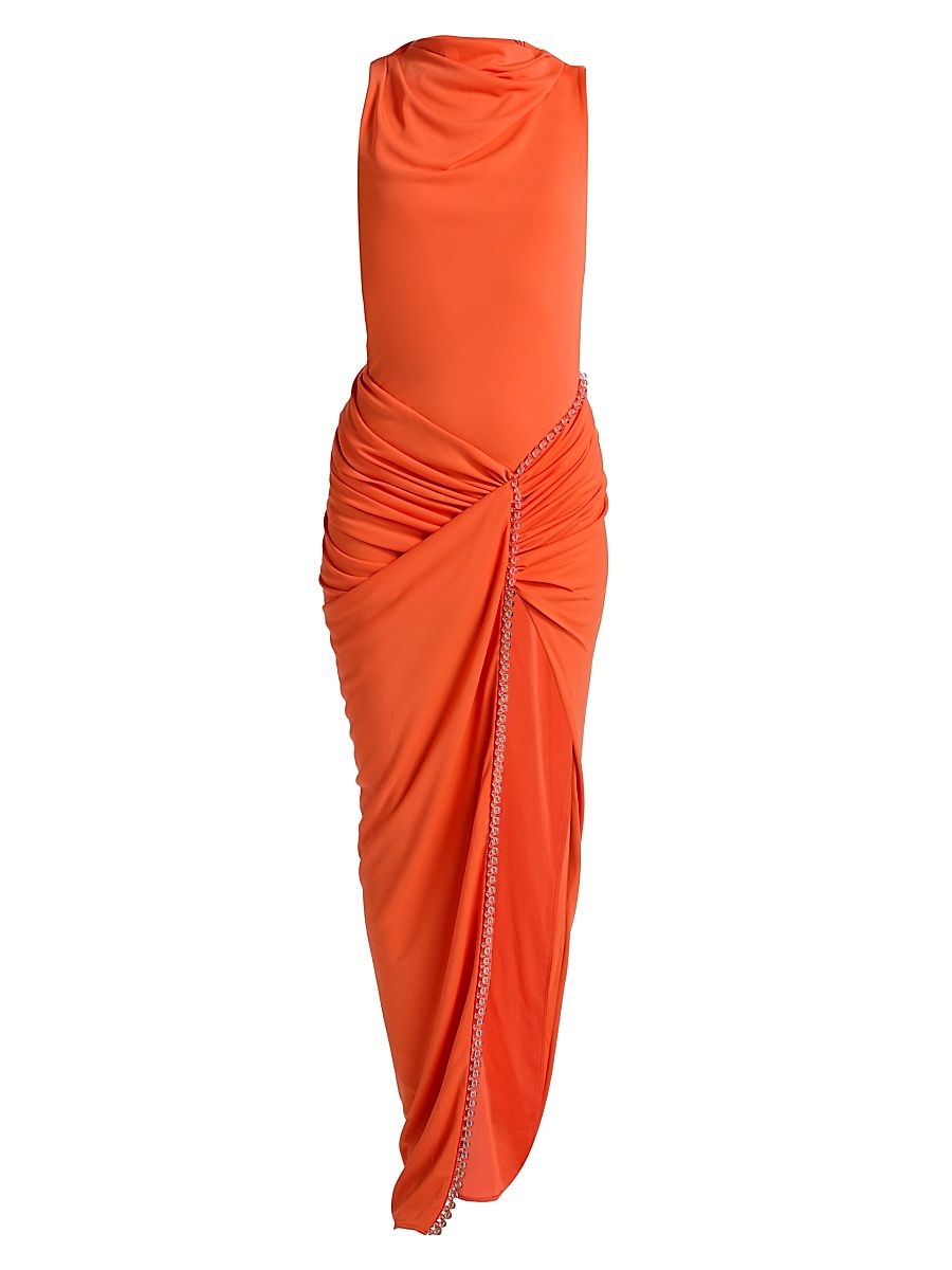 Women's Rufayah Bead-Embellished Draped Maxi Dress - Tangerine - Size 12