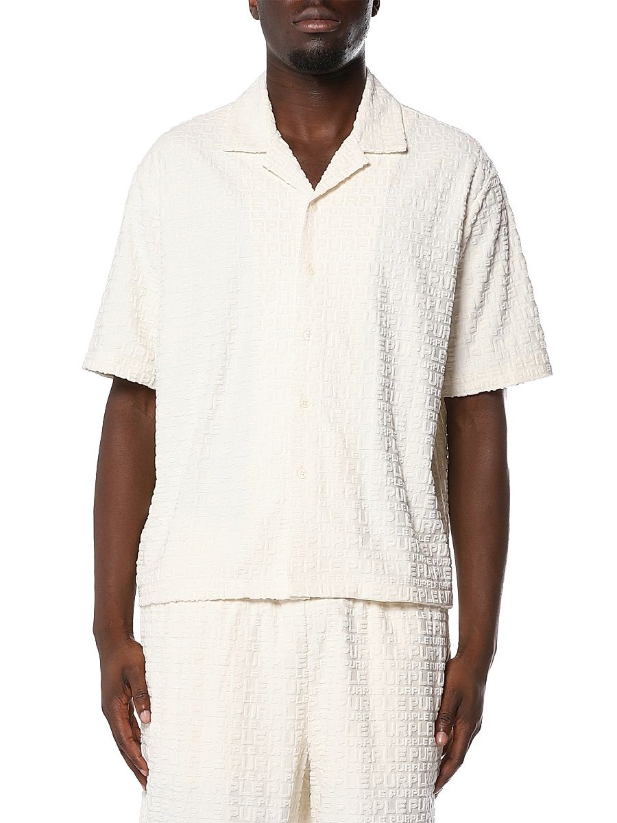 Men's Embossed Logo Terry-Towel Shirt - Off White - Size XL
