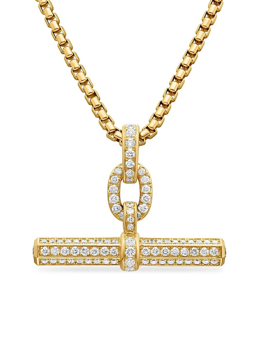 Women's Lexington E/W Barrel Pendant in 18K Yellow Gold with Diamonds, 36mm - Diamond