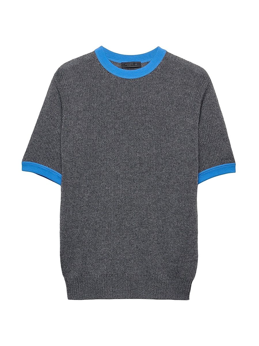 Men's Short-Sleeved Cashmere and Jersey Sweater - Grey - Size 46