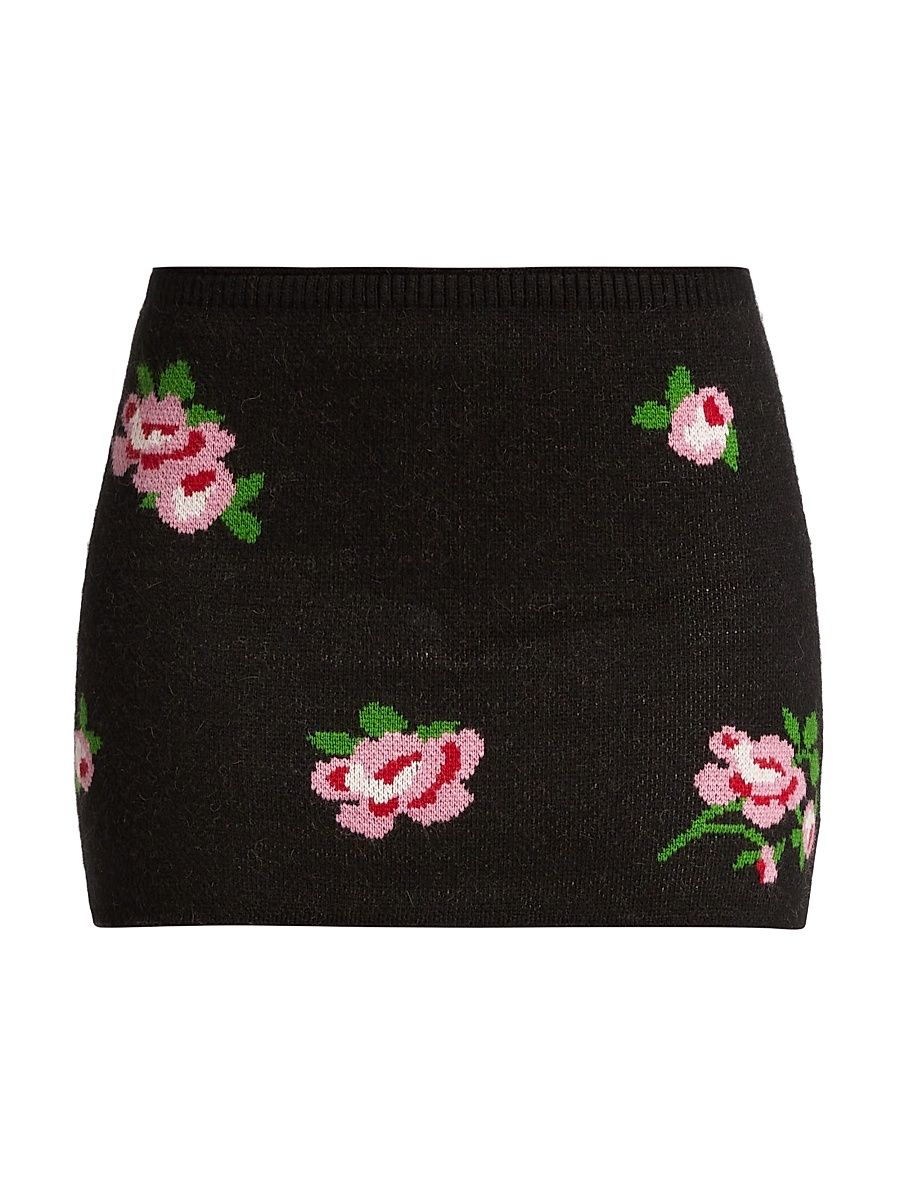 Women's Knit Jacquard Miniskirt - Black Floral - Size XXL