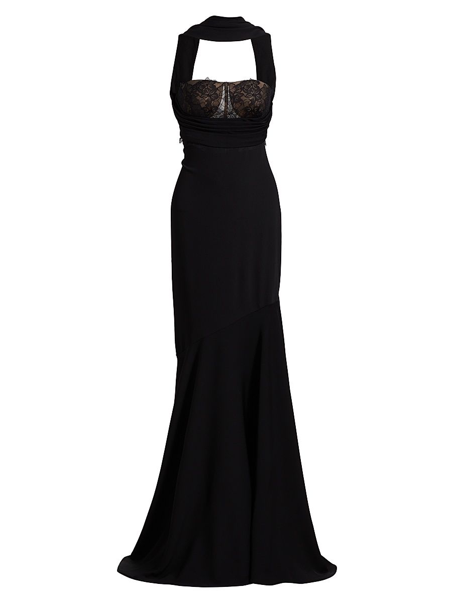Women's Allegra Stretch Crêpe Mermaid Gown - Black - Size 10