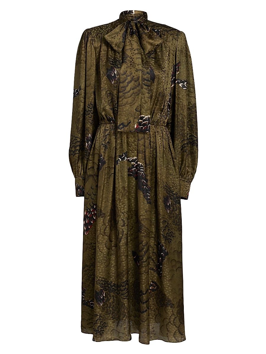 Women's Anora Floral Silk-Blend Tieneck Maxi Dress - Jade Camo - Size Medium