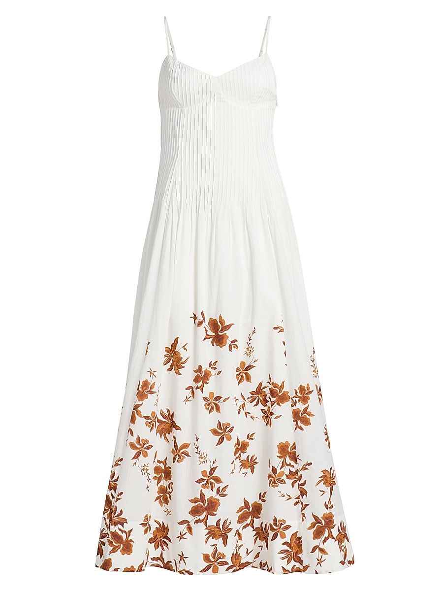 Women's Floral Cotton Maxi Dress - Ivory - Size Large