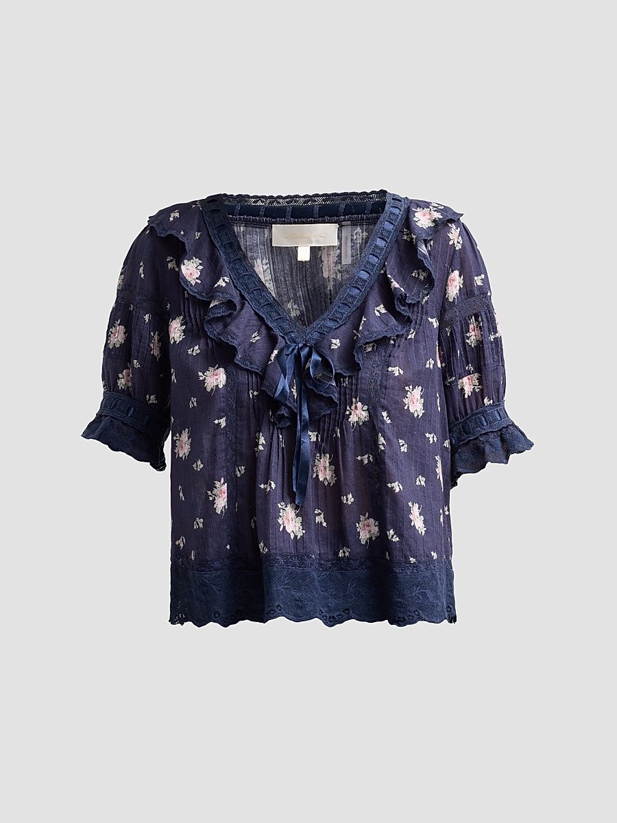 Women's Romilly Floral Cotton Blouse - Inkwash - Size XL