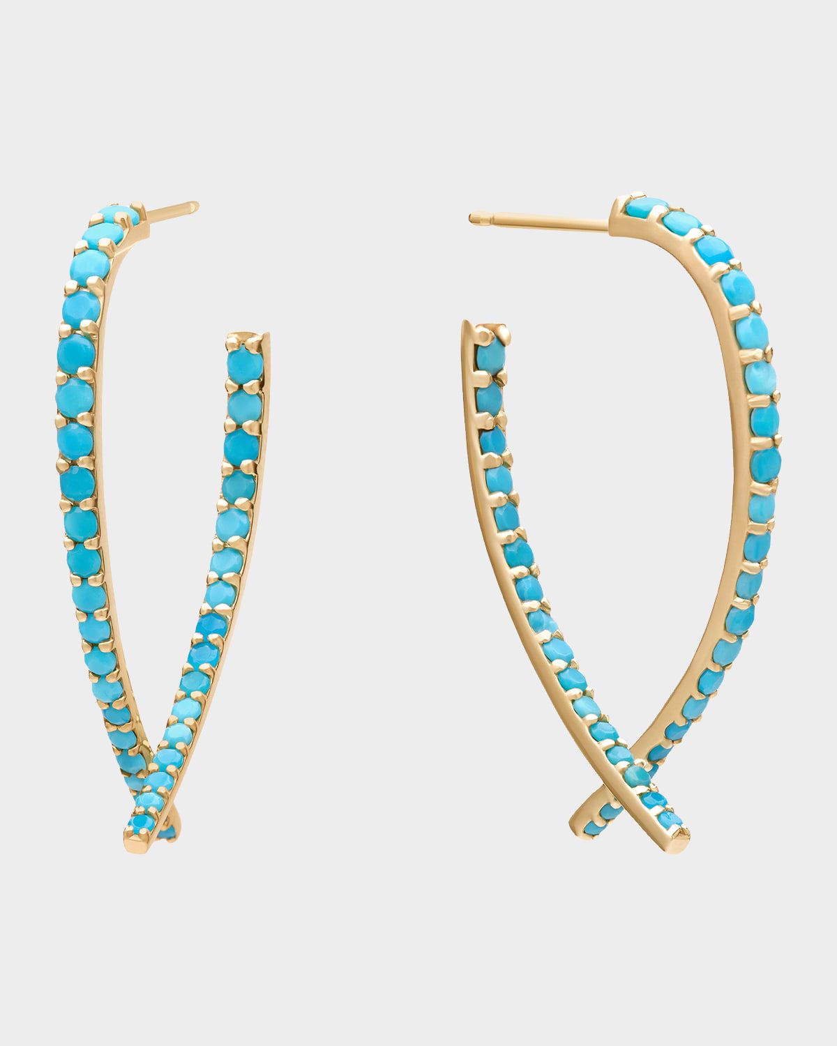 Small Turquoise Front to Back Upside Down Hoop Earrings