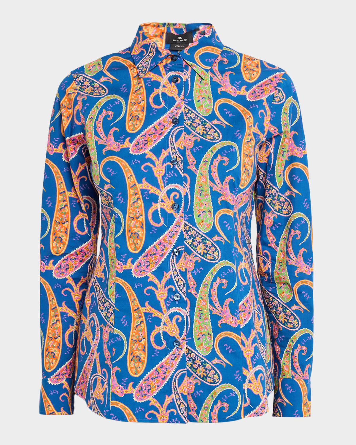 Paisley-Print Cotton Button-Down Shirt