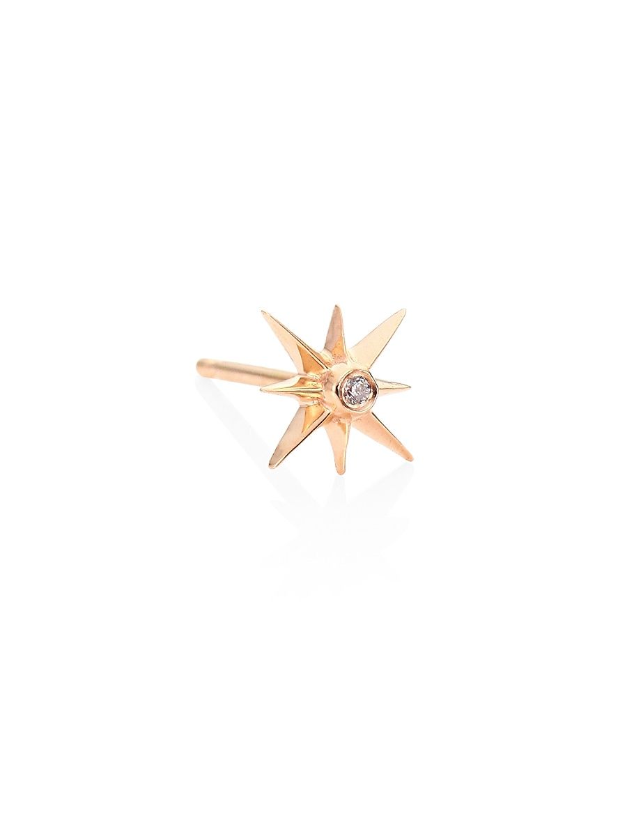 Women's Small Sunburst Diamond & 14K Rose Gold Single Stud Earring - Rose Gold