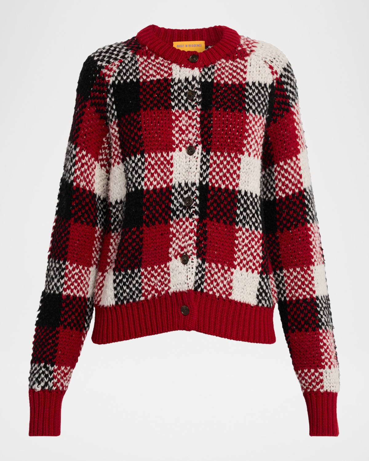 Buffalo Plaid Cashmere-Wool Cardigan