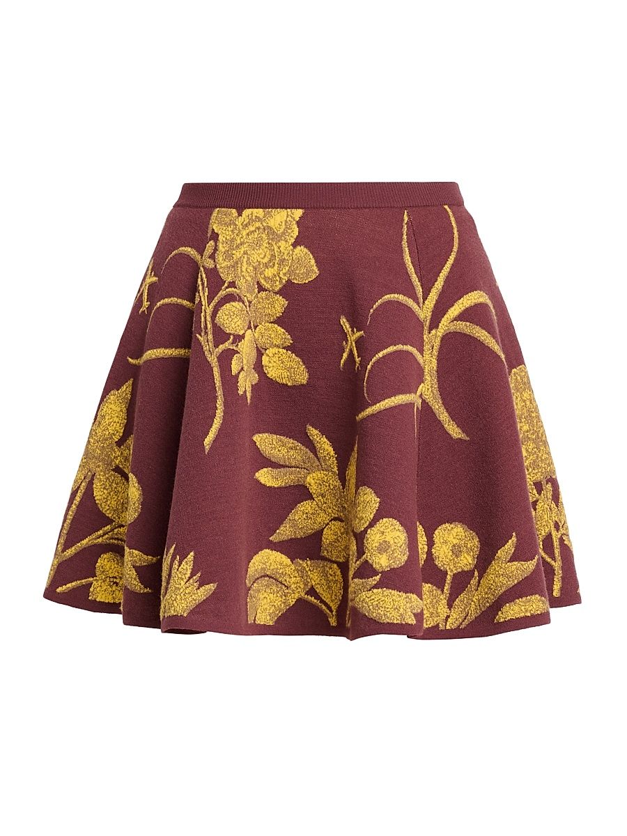 Women's Floral A-Line Virgin Wool Miniskirt - Multi Brown - Size 4