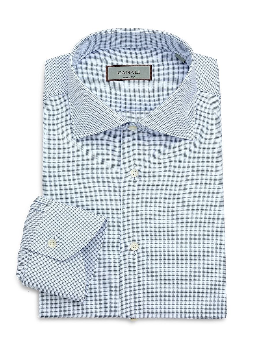 Men's Micro Check Dress Shirt - Blue - Size 15.5