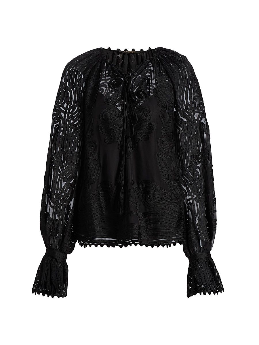 Women's Florence Embroidered Sheer Blouse - Black - Size XXL