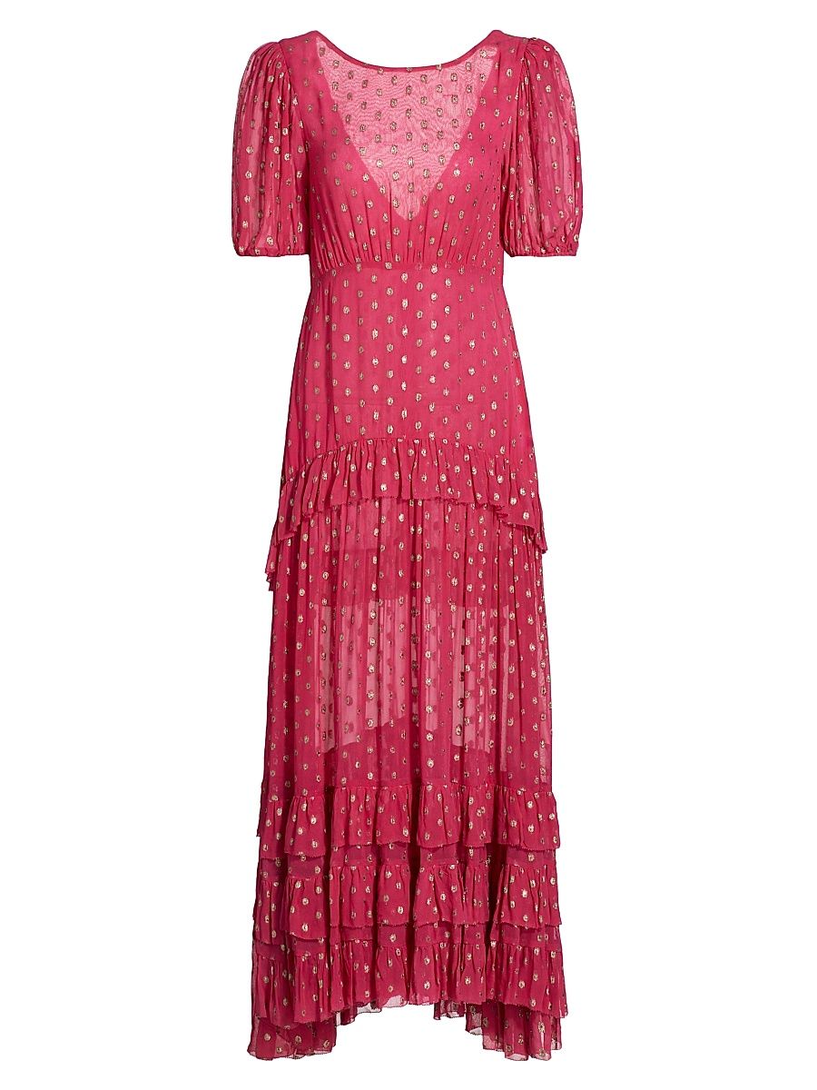 Women's Shireen Metallic Dot Maxi Dress - Pink - Size XS
