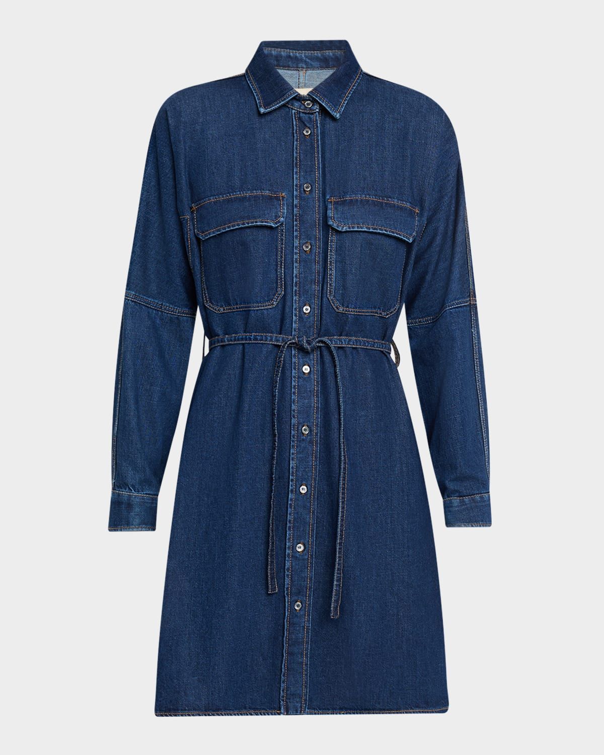 Balenio Cotton Denim Mini Shirtdress