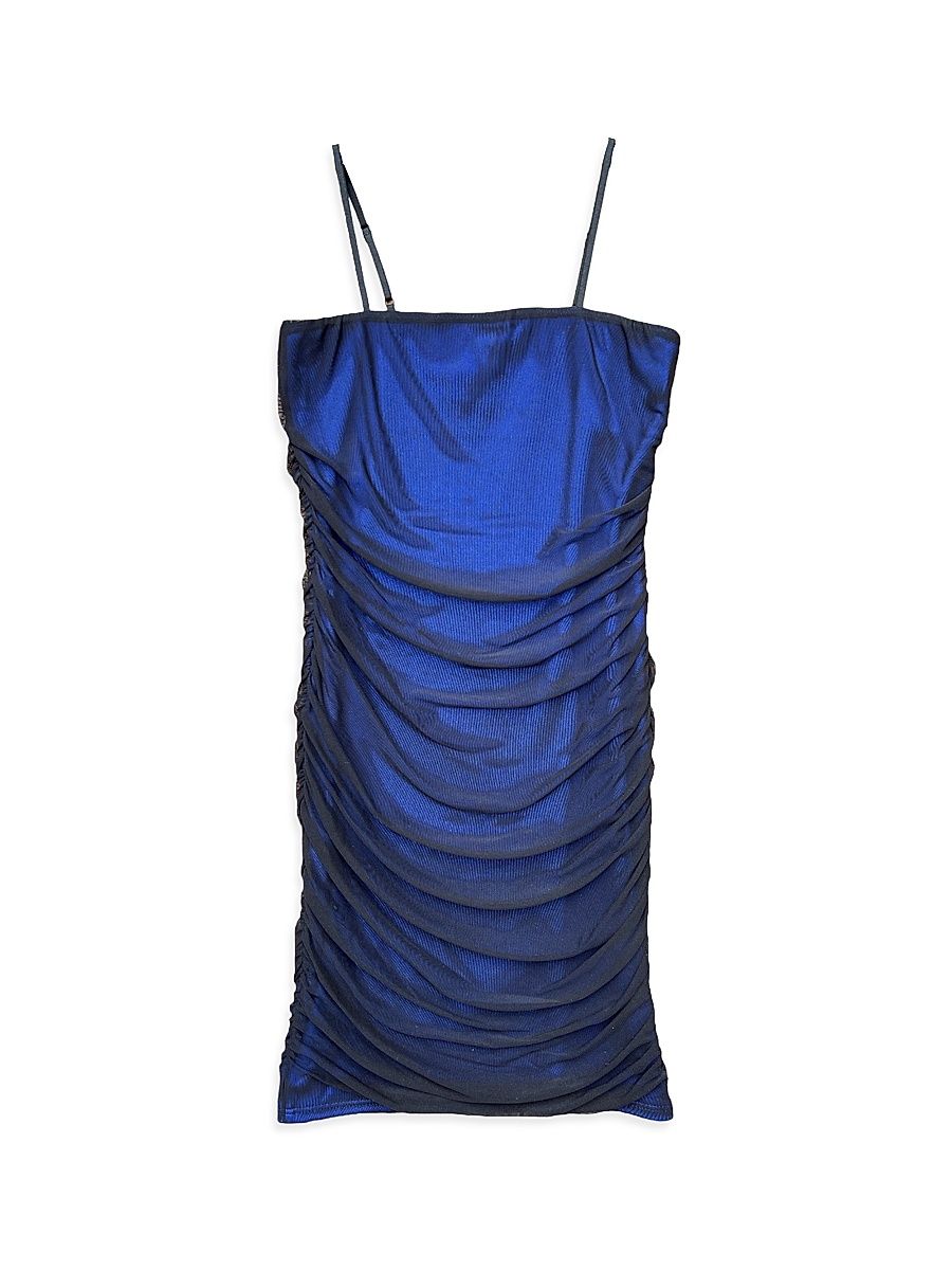 Girl's Mesh Dotted & Ruched Dress - Black Cobalt - Size 7