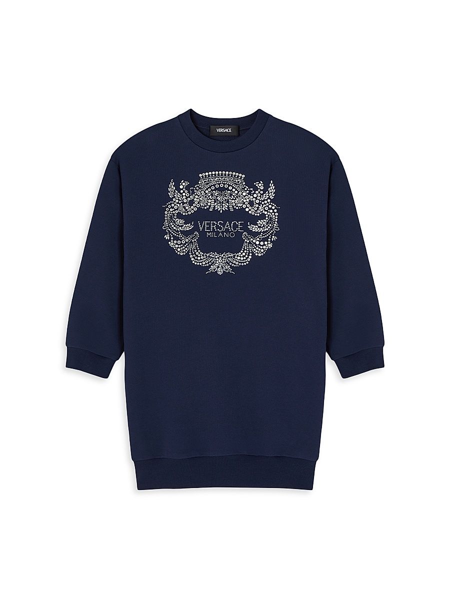 Little Girl's & Girl's Logo Fleece Sweatshirt Dress - Navy Silver - Size 8