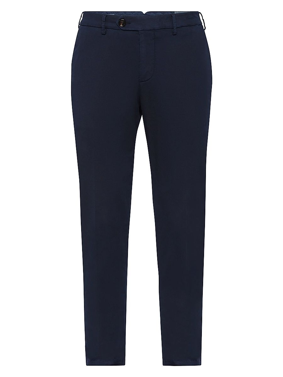 Men's Garment Dyed Italian Fit Trousers in Cotton Gabardine - Navy Blue - Size 48