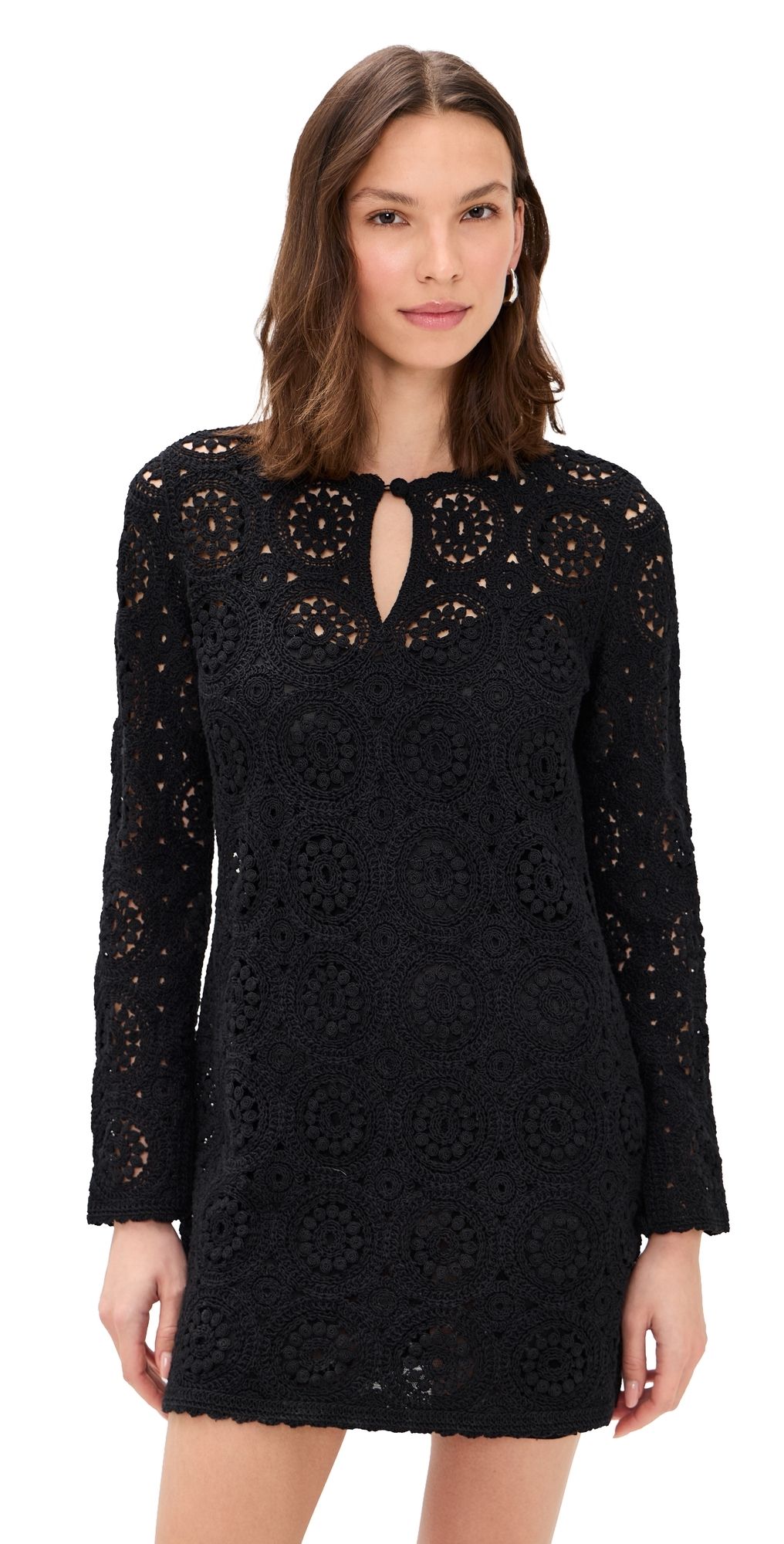 FRAME The Crochet Keyhole Dress Black M