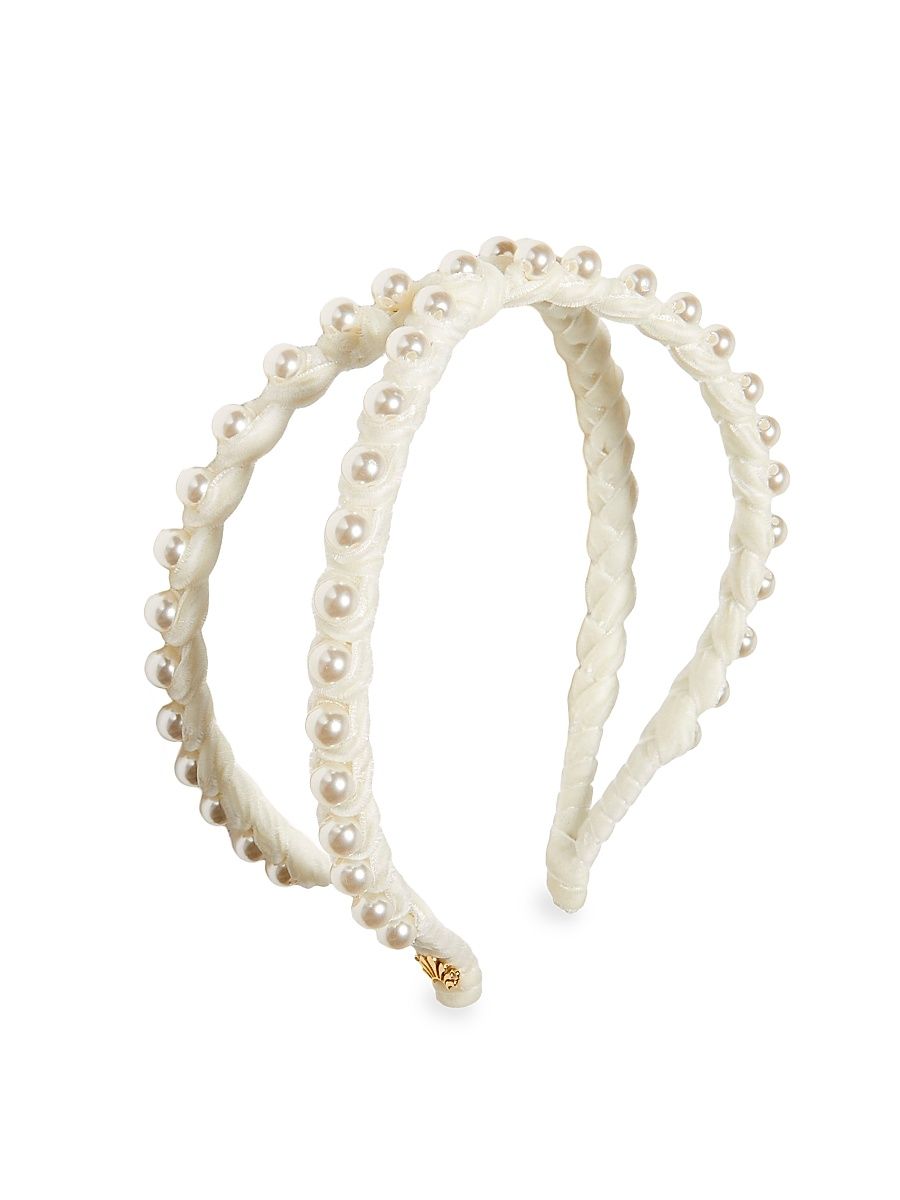 Women's Embellished Velvet Double-Row Headband - Ivory
