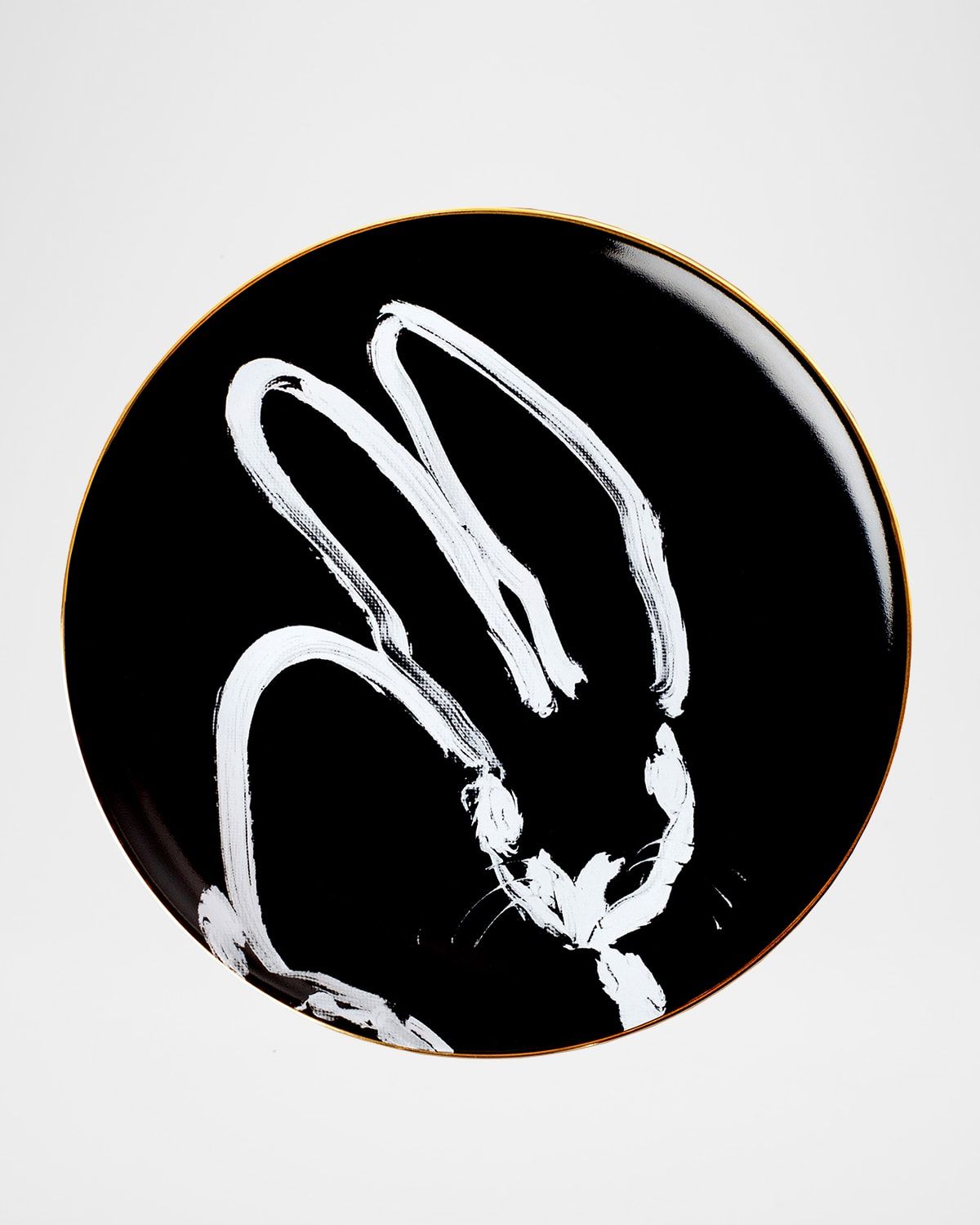 Rabbit Run Dinner Plate with Gold Rim - Black