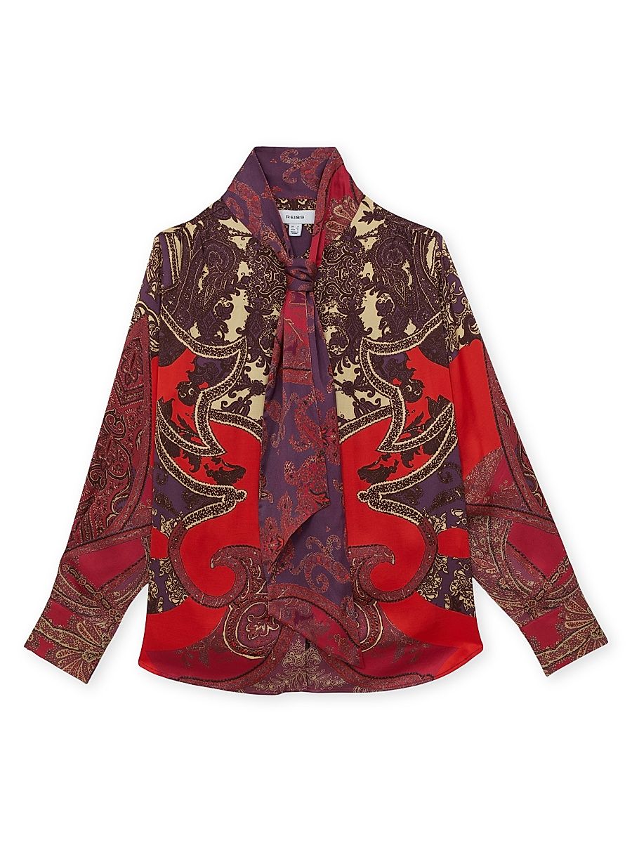Women's Jade Scarf Printed Blouse - Red - Size 12
