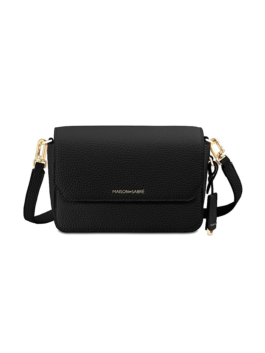 Women's Mini Leather Flap Bag - Black Caviar