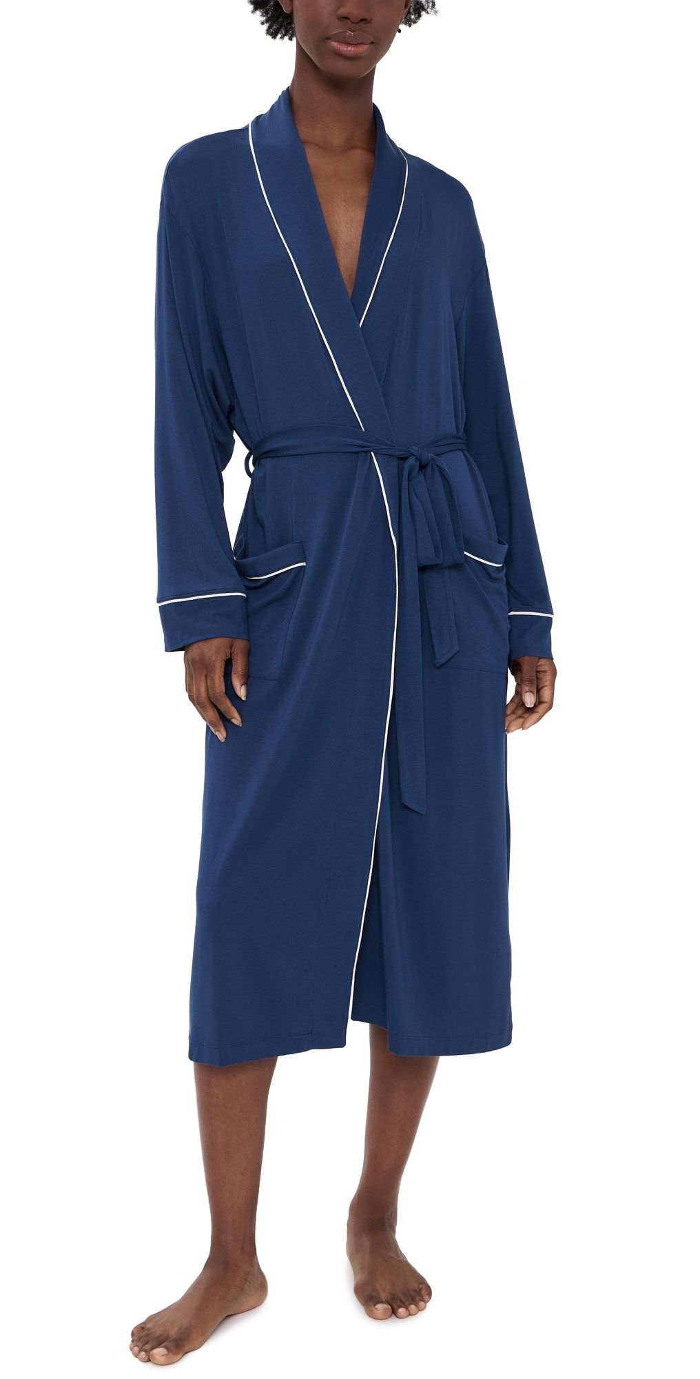 Eberjey Gisele Long Robe Navy/Ivory XS