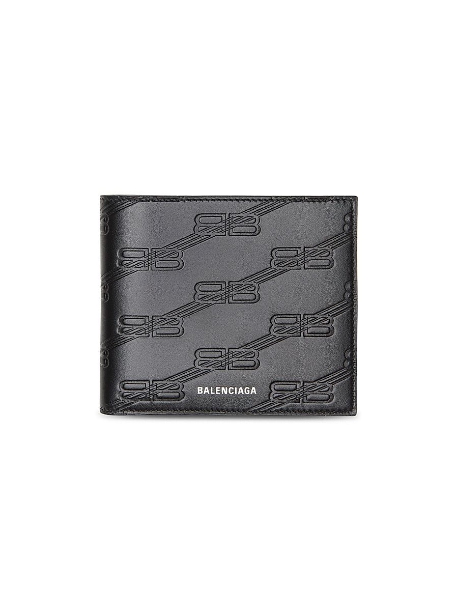 Men's Embossed Monogram Square Folded Wallet in Box - Black