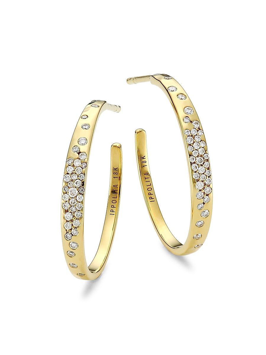 Women's Stardust 18K Yellow Gold & Diamond Small Crinkle Hoop Earrings - Gold