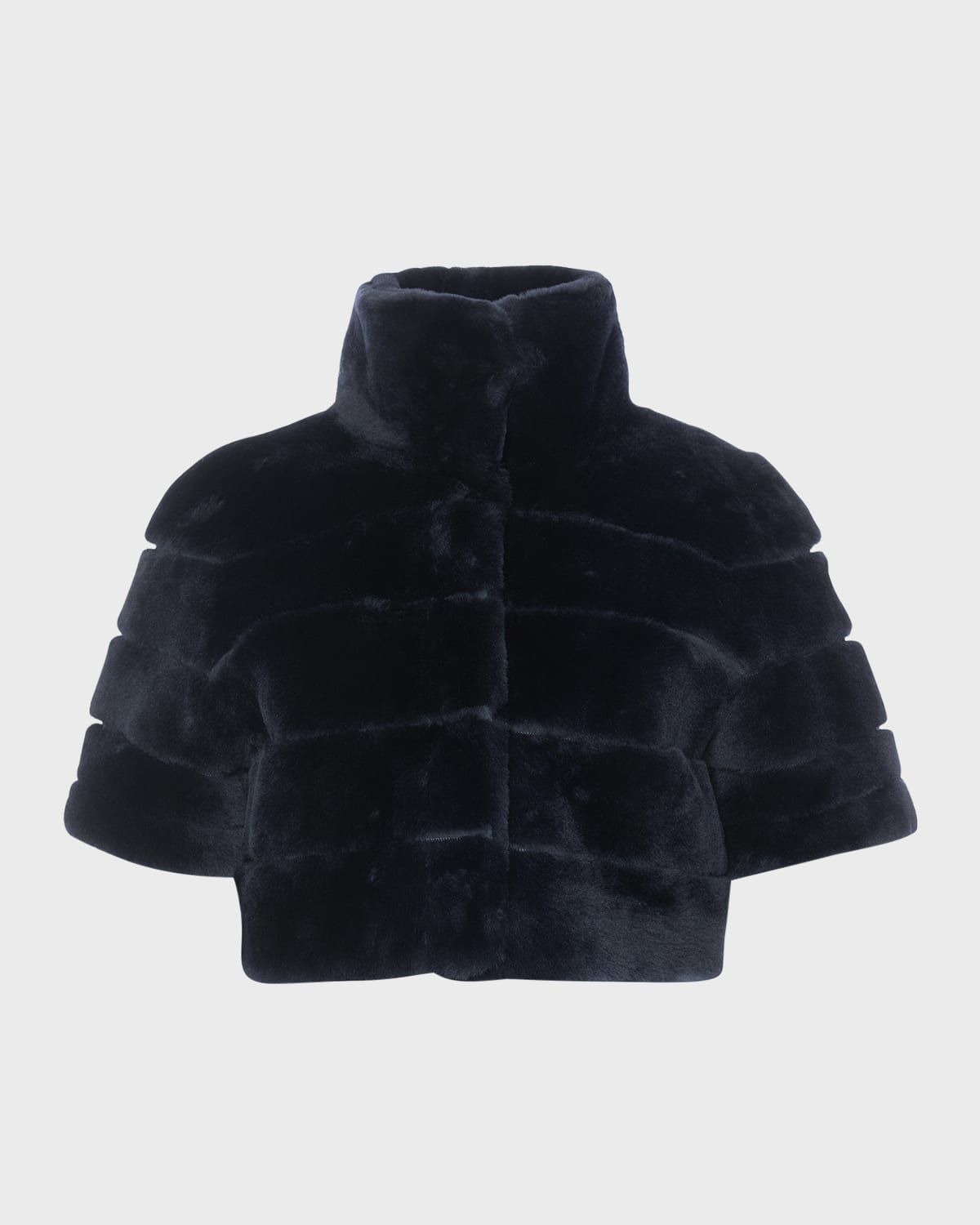 Reversible Lamb Shearling Bolero Jacket With Cropped Sleeves