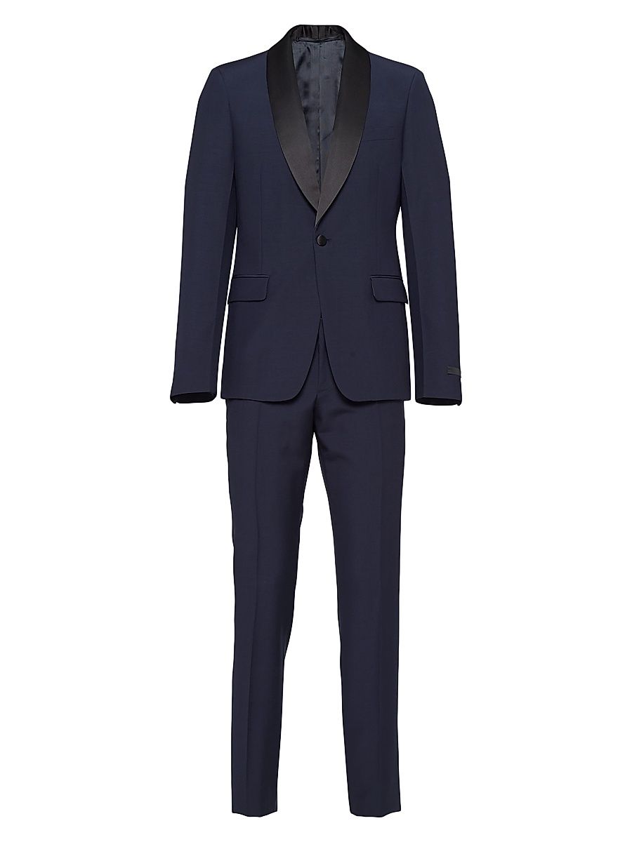 Men's Single-Breasted Wool and Mohair Tuxedo - Blue - Size 34