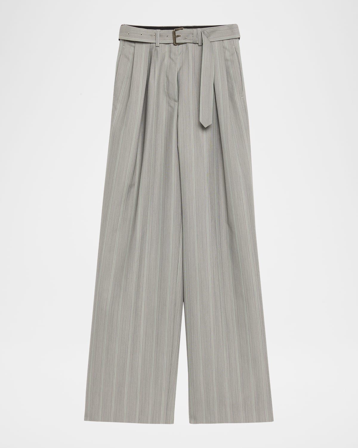 Peaches Belted Pinstripe Wide-Leg Pants