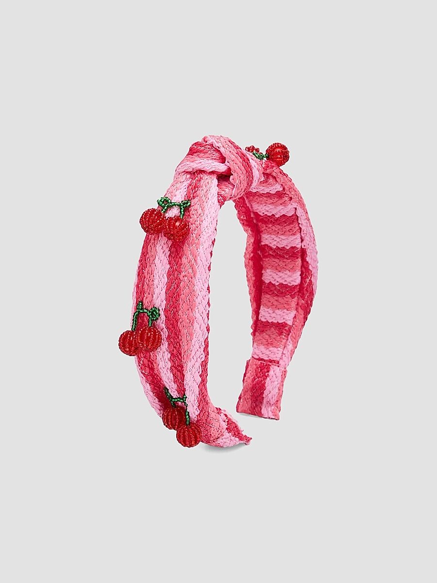 Bari Lynn Girl's Girl's Cherry Raffia Headband - Pink