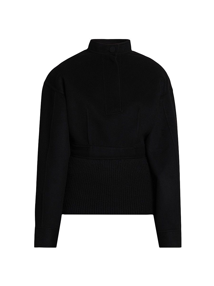 Women's Half Placket Wool Sweater - Black - Size 2