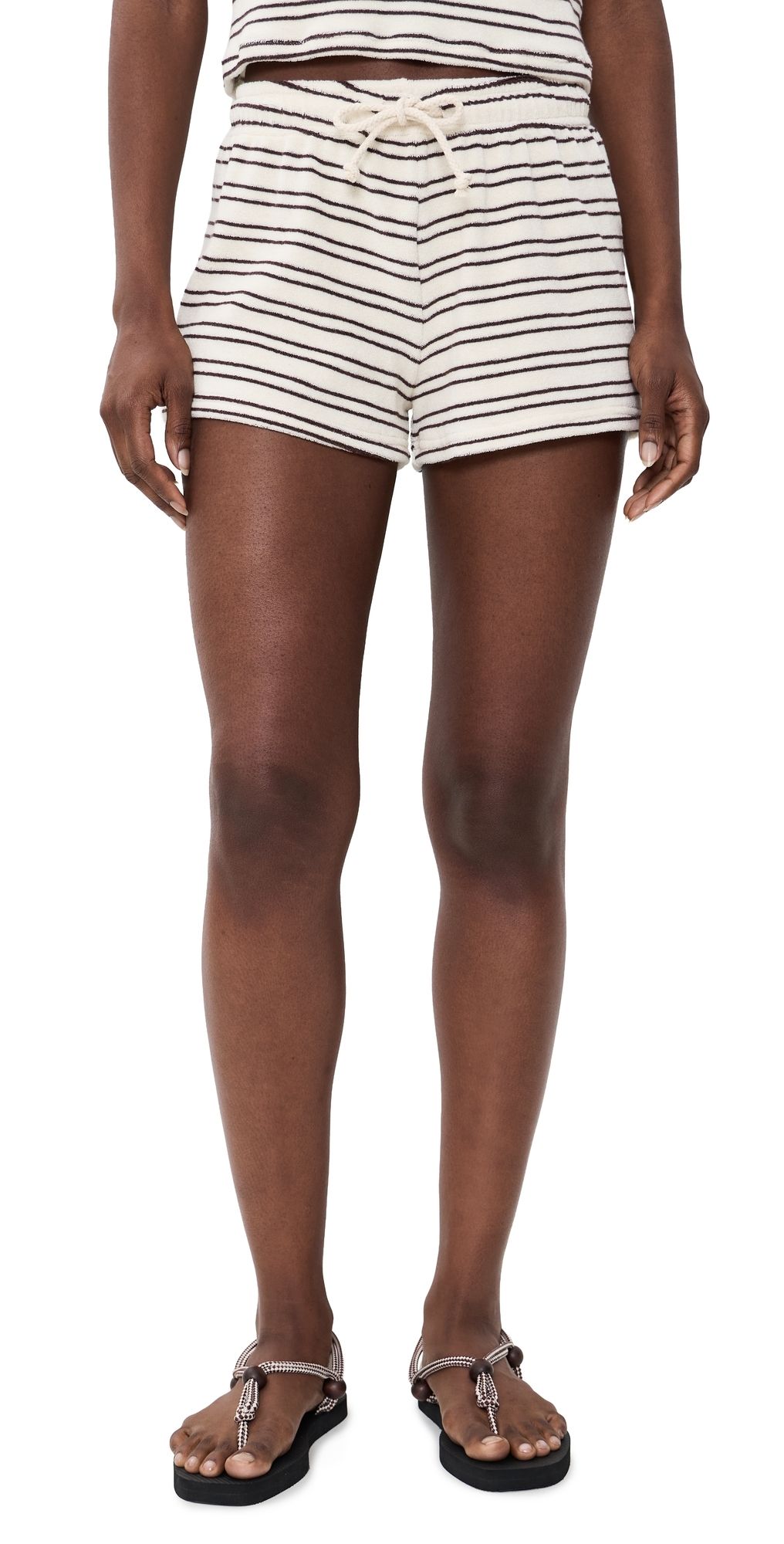 perfectwhitetee Summer Loop Terry Sweat Shorts Natural/Chocolate Stripe S