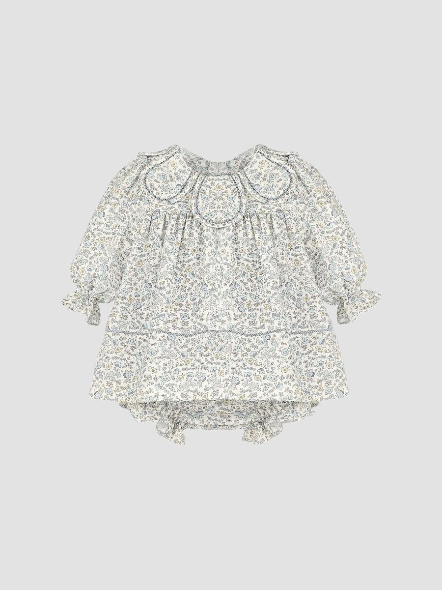 Luli & Me Girl's Baby Girl's Floral Petal Dress & Bloomers Set - Blue - Size 24 Months