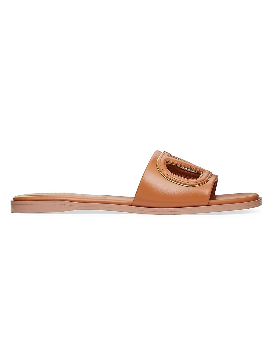 Women's VLogo Cut-Out Calfskin Slide Sandals - Almond Antique Brass - Size 5