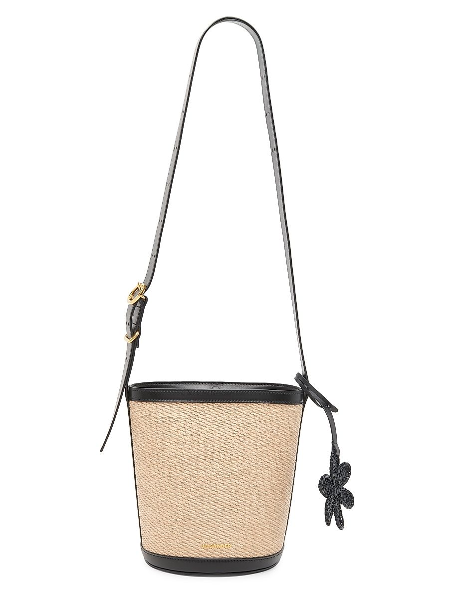 Women's Cannolo Leather & Woven Bucket Bag - Natural