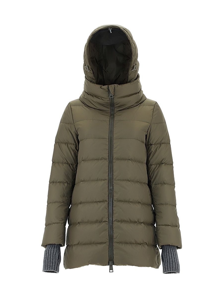 Women's Heavyweight Down A-line Hi-Low Coat - Verde Militare - Size 6